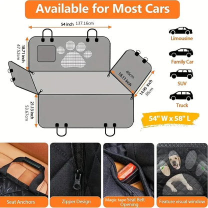 Waterproof Dog Car Hammock Seat Cover with Mesh Window & Side Zipper