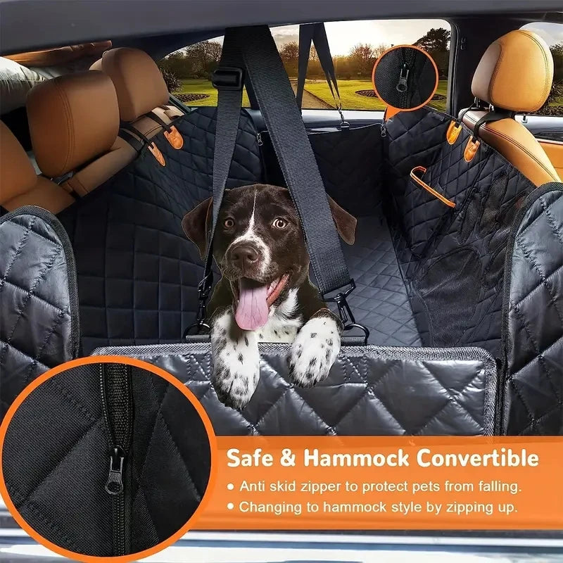 Waterproof Dog Car Hammock Seat Cover with Mesh Window & Side Zipper