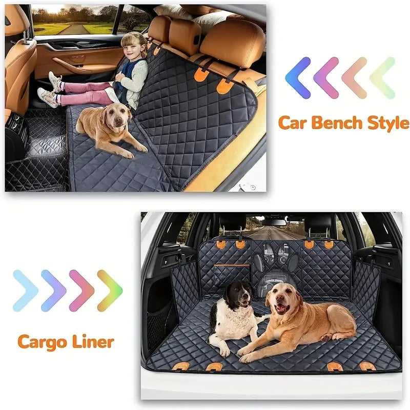 Waterproof Dog Car Hammock Seat Cover with Mesh Window & Side Zipper