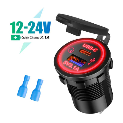 Waterproof USB Type-C Motorcycle Car Charger