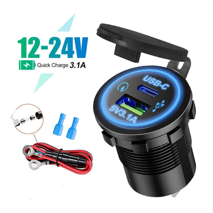 Waterproof USB Type-C Motorcycle Car Charger