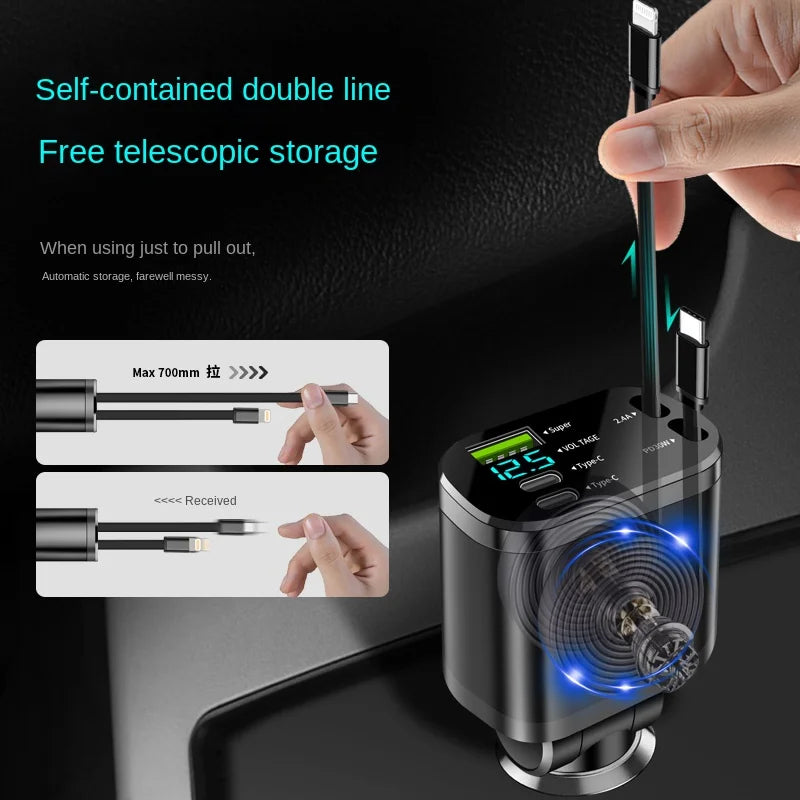 5-in-1 Retractable Fast Car Charger 100W PD