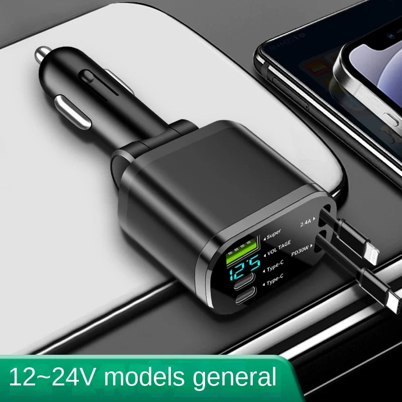 5-in-1 Retractable Fast Car Charger 100W PD