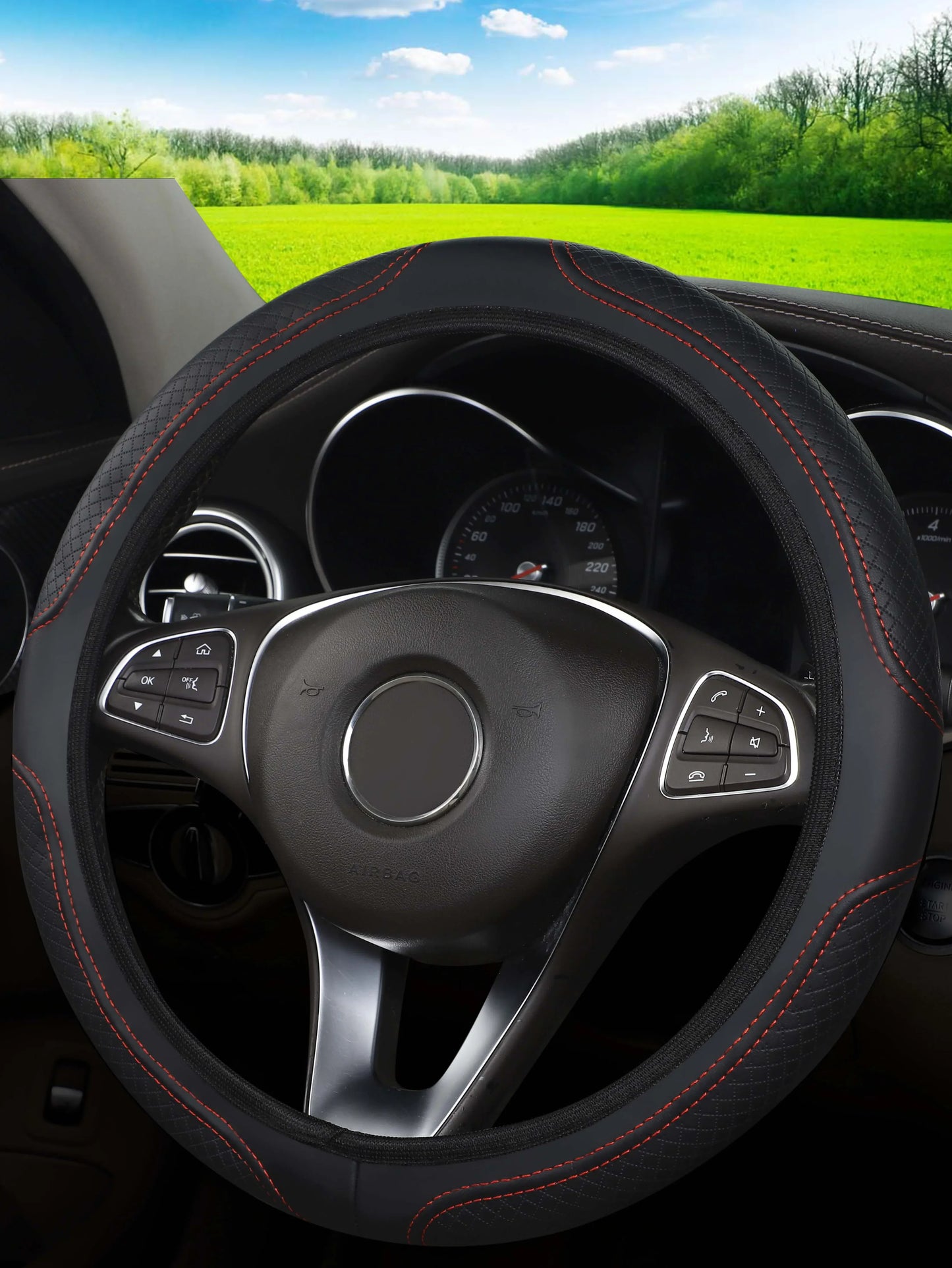 Microfiber Leather Steering Wheel Cover Anti-Slip
