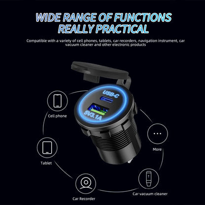 Waterproof USB Type-C Motorcycle Car Charger