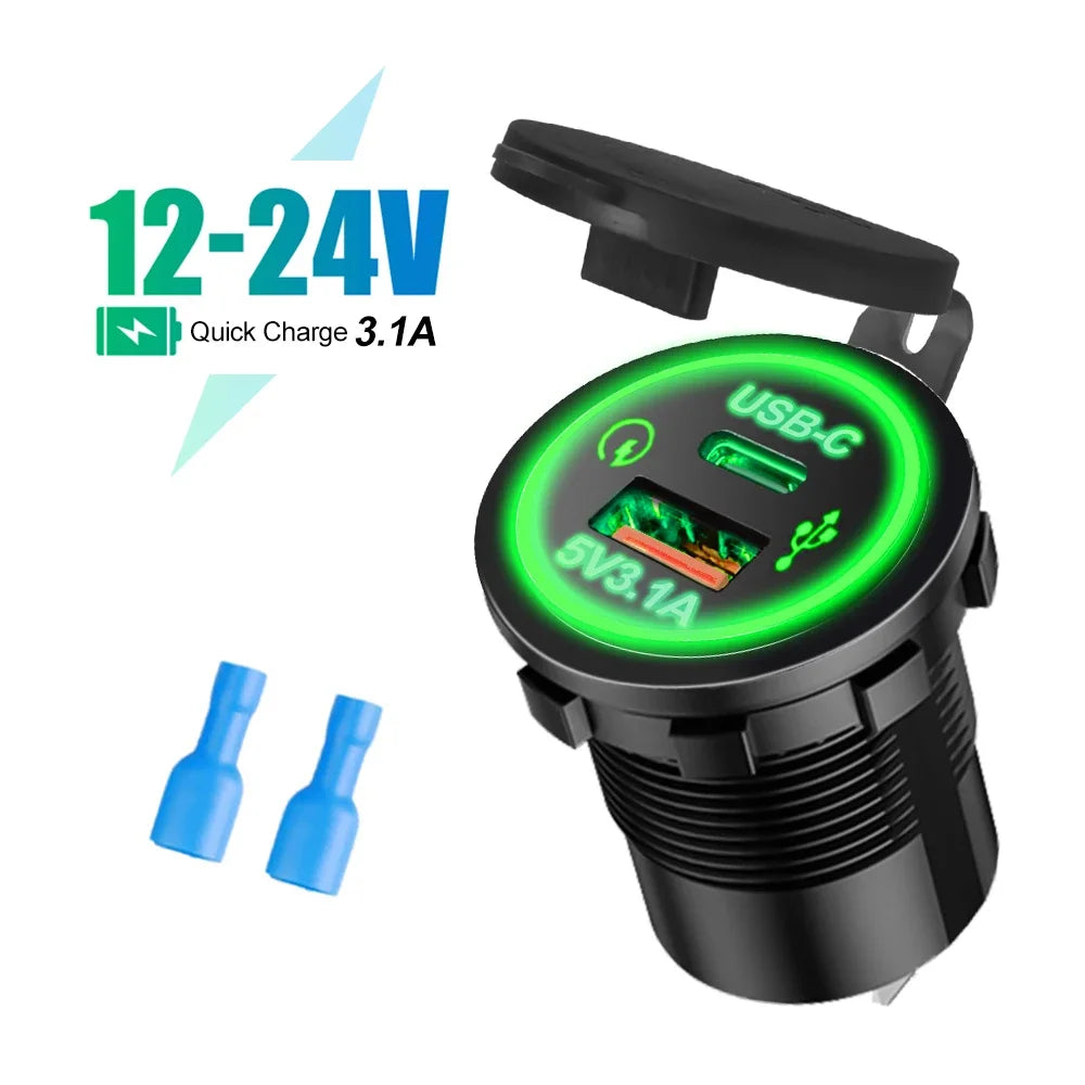 Waterproof USB Type-C Motorcycle Car Charger