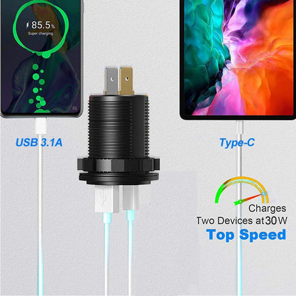 Waterproof USB Type-C Motorcycle Car Charger