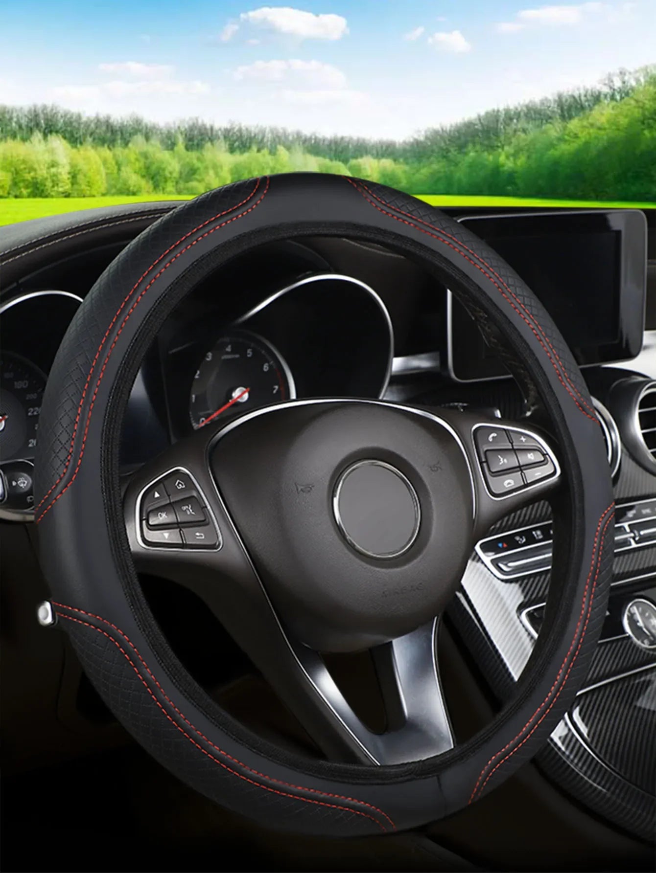 Microfiber Leather Steering Wheel Cover Anti-Slip