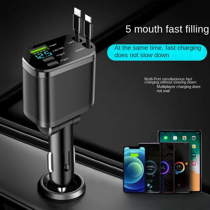 5-in-1 Retractable Fast Car Charger 100W PD