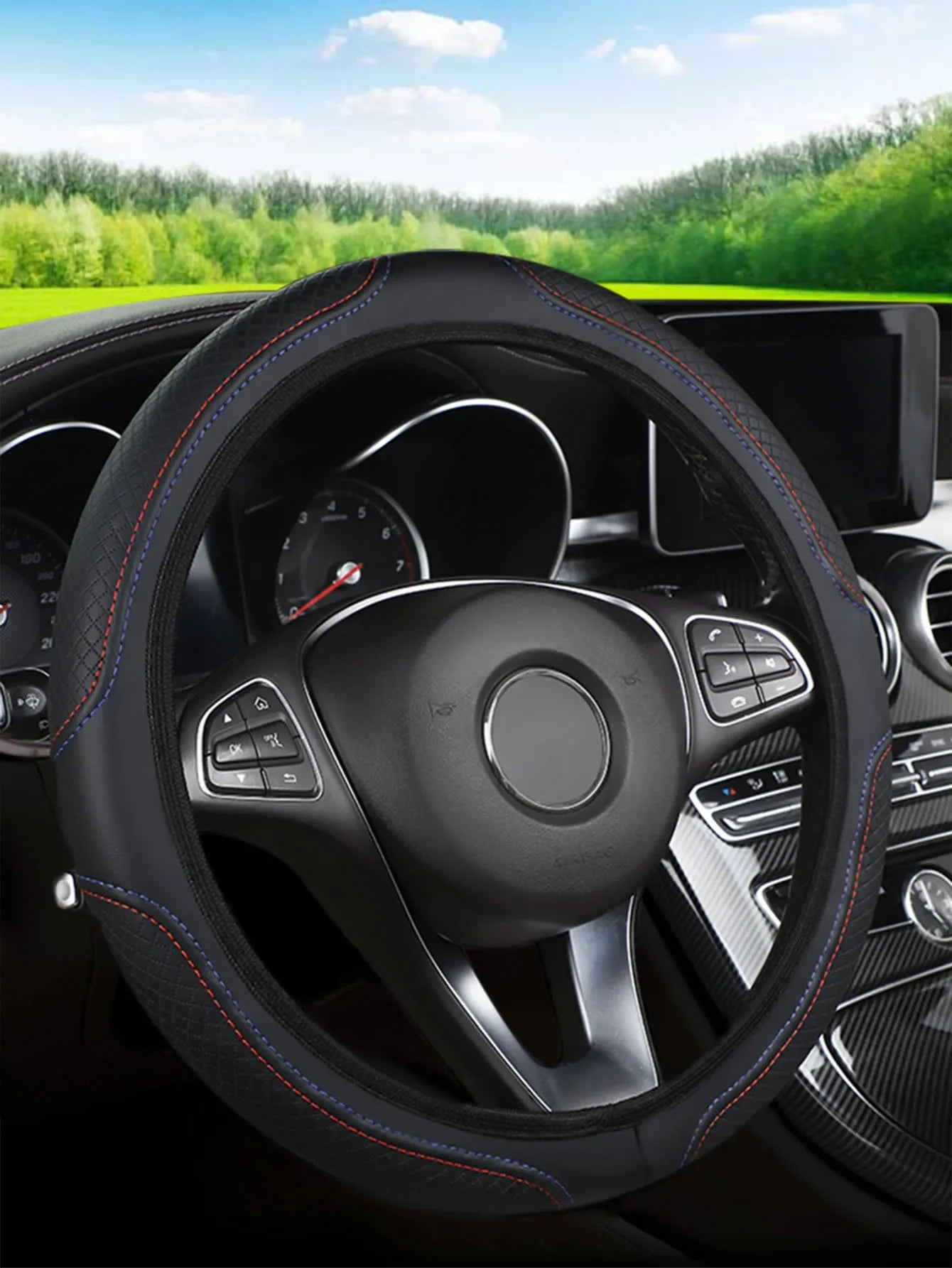 Microfiber Leather Steering Wheel Cover Anti-Slip
