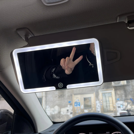 Car Sun Visor LED Makeup Mirror – HD Rechargeable Fill Light | Universal Fit | DriveUtility™