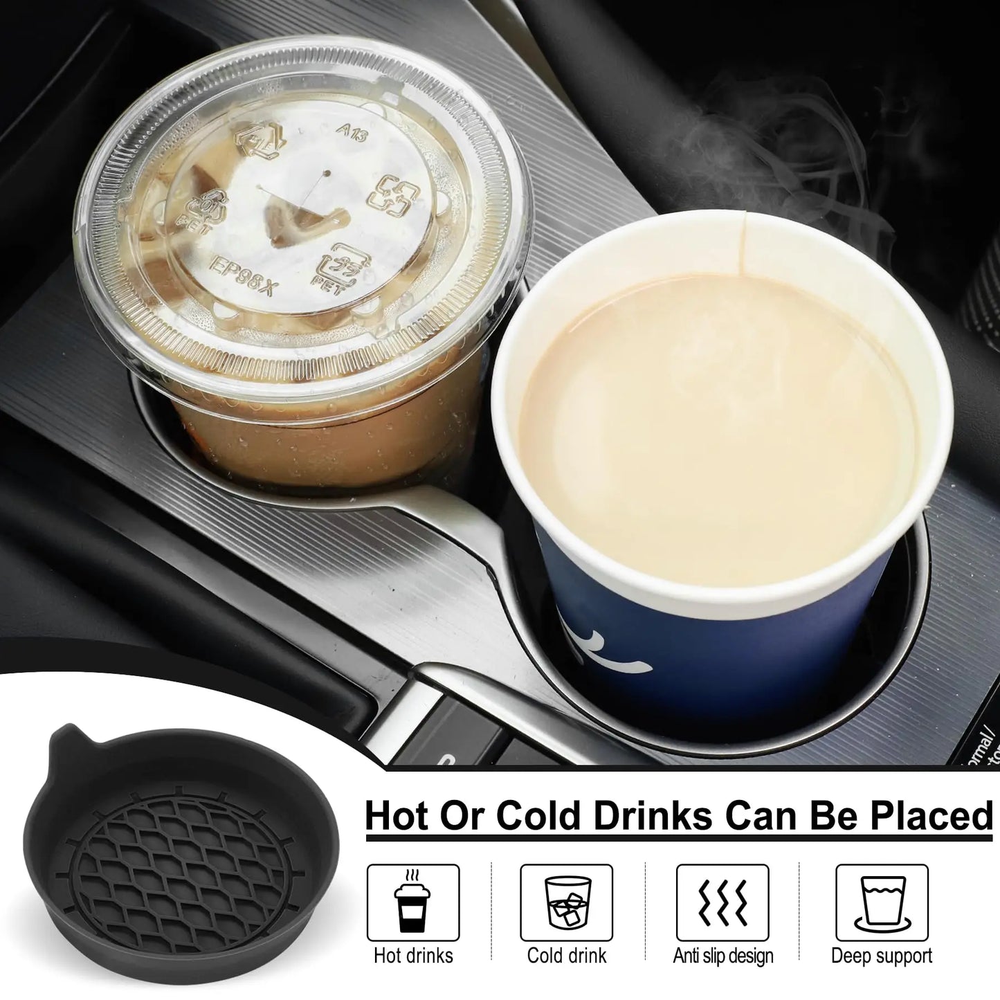 Silicone Car Cup Holder Coasters - Universal Non-Slip Insert