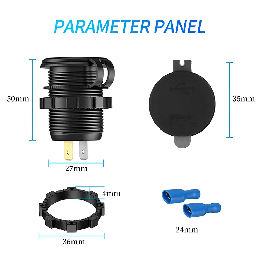 Waterproof USB Type-C Motorcycle Car Charger