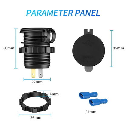 Waterproof USB Type-C Motorcycle Car Charger