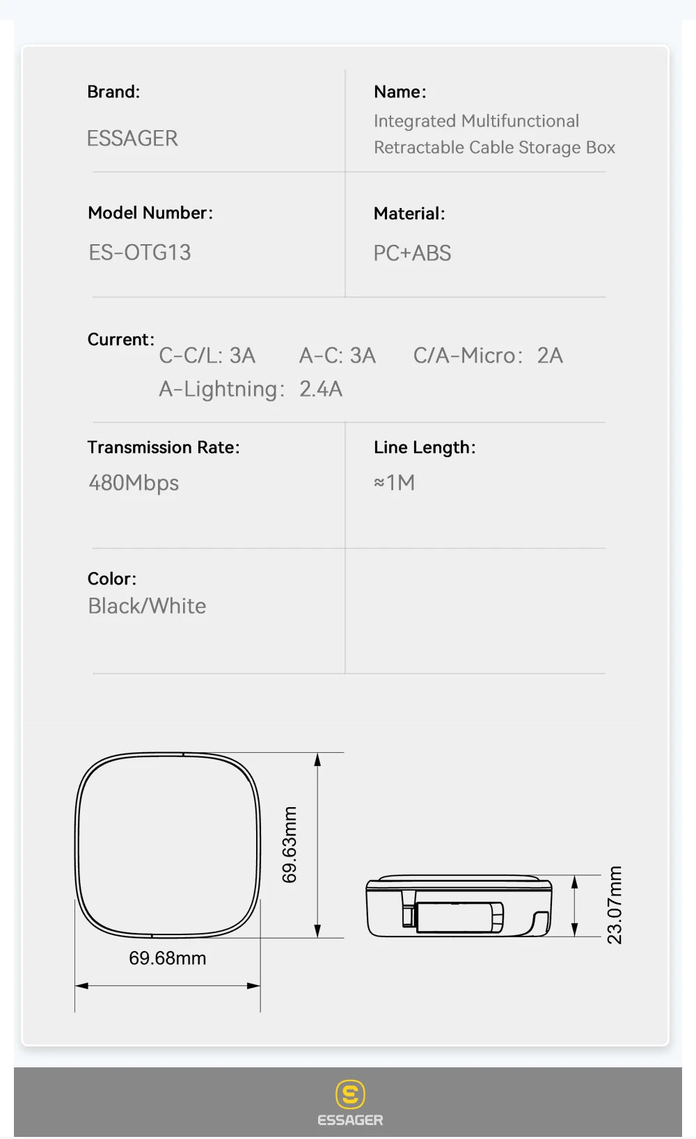 Essager USB-C Cable 60W PD with Storage Box