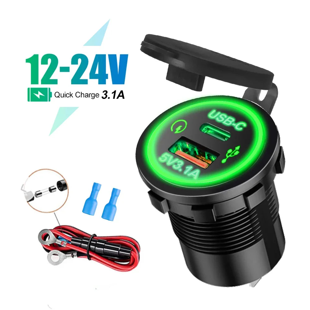 Waterproof USB Type-C Motorcycle Car Charger