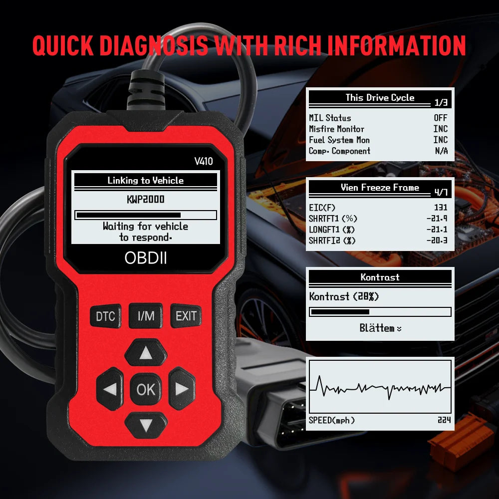 Universal OBD-II Engine Diagnostic Scanner – Read & Clear Codes