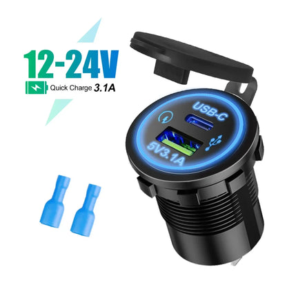 Waterproof USB Type-C Motorcycle Car Charger